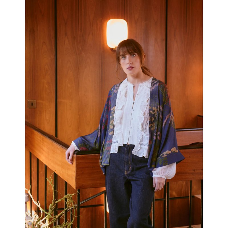 One Hundred Stars Kimono Parsley Seed Navy on model lifestyle