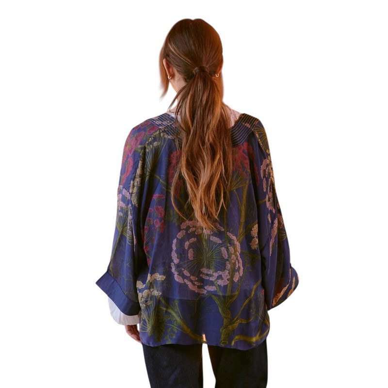 One Hundred Stars Kimono Parsley Seed Navy on model rear