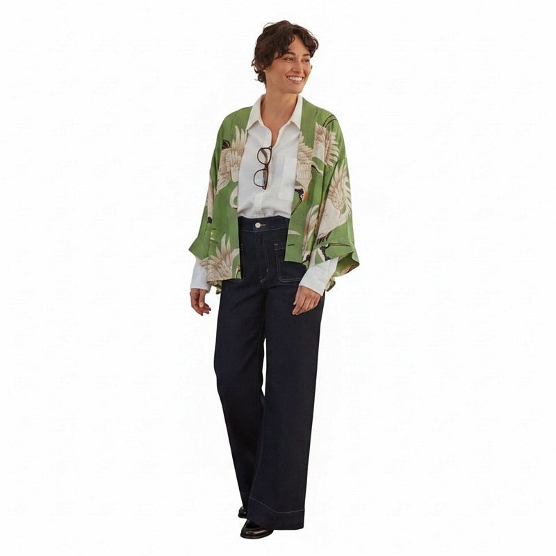 One Hundred Stars Kimono Stork Pea Green on model main