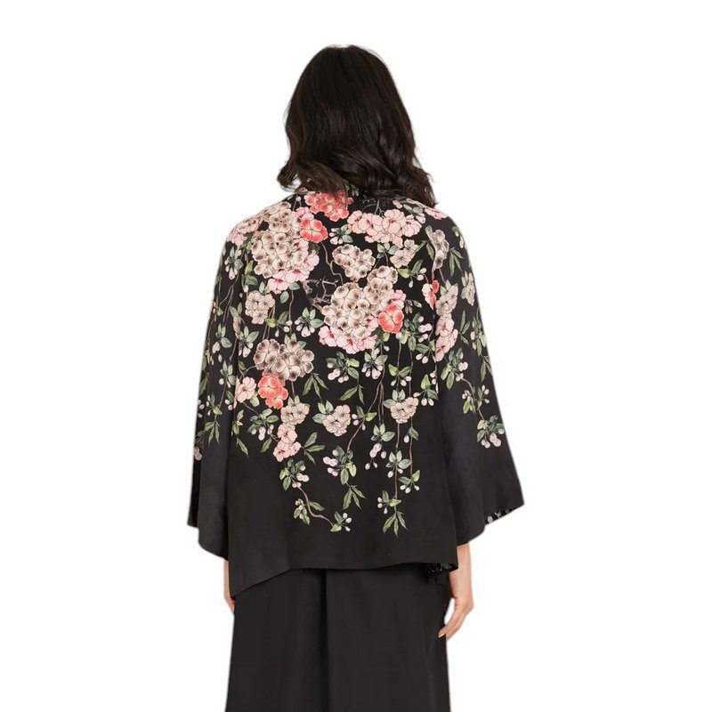 One Hundred Stars Linen Jacket Trailing Blossom Black LINTRABLK model back