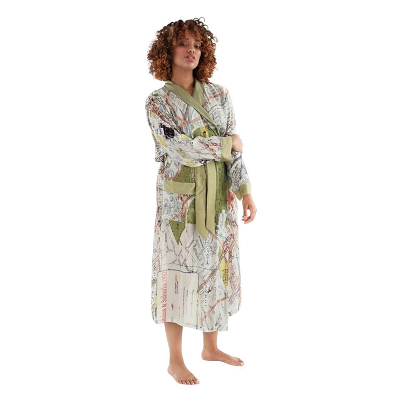 One Hundred Stars London Map Dressing Gown on model front