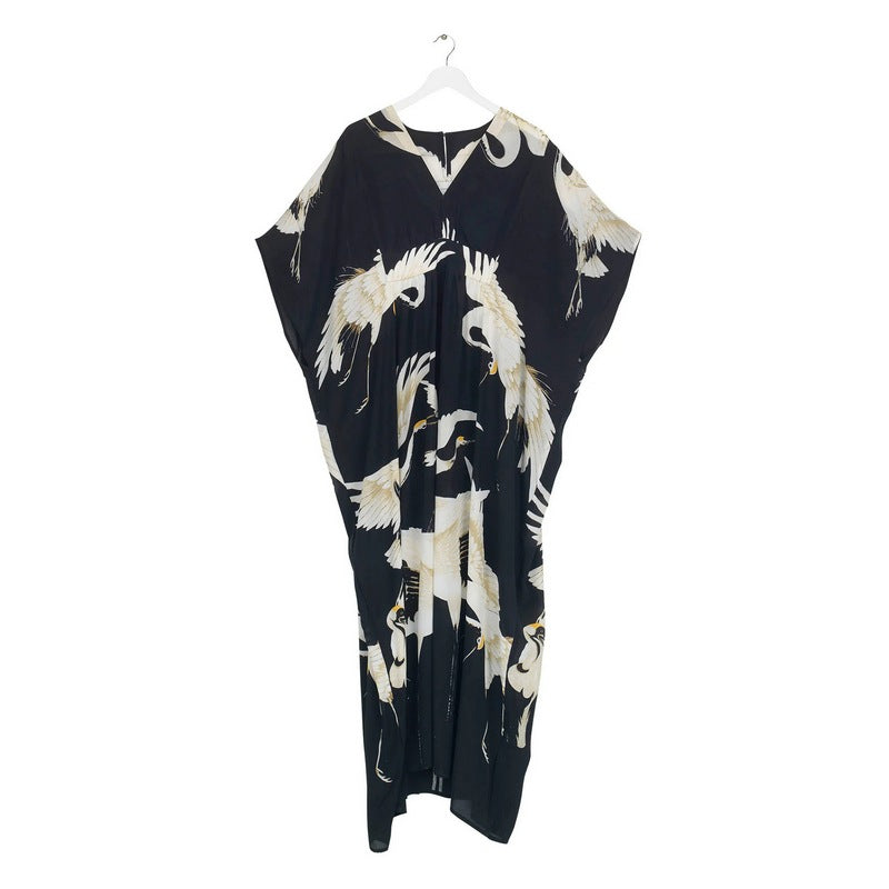 One Hundred Stars Margeux Kaftan Stork Black KAMSTOBLK front