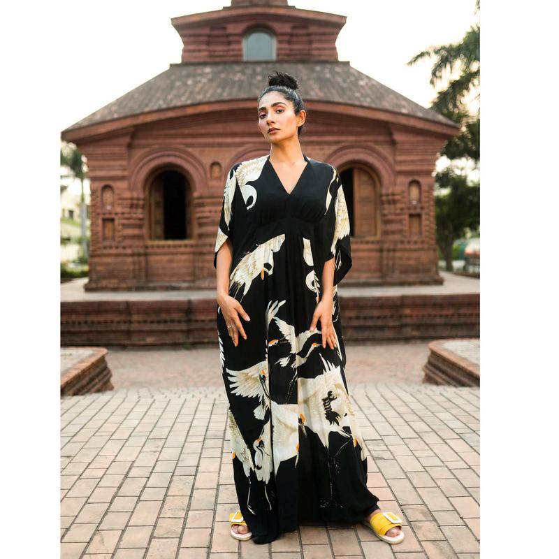 One Hundred Stars Margeux Kaftan Stork Black KAMSTOBLK on model lifestyle