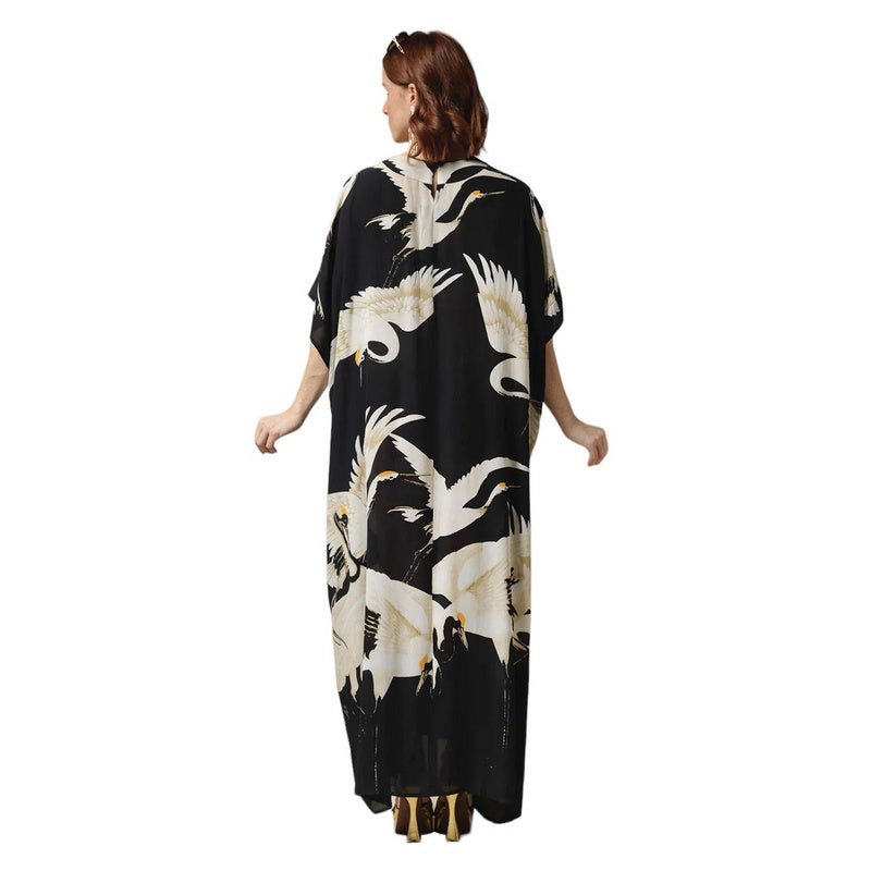 One Hundred Stars Margeux Kaftan Stork Black KAMSTOBLK on model back