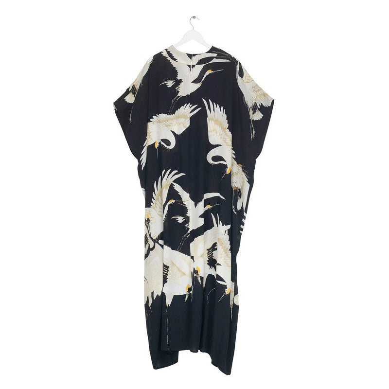 One Hundred Stars Margeux Kaftan Stork Black KAMSTOBLK back