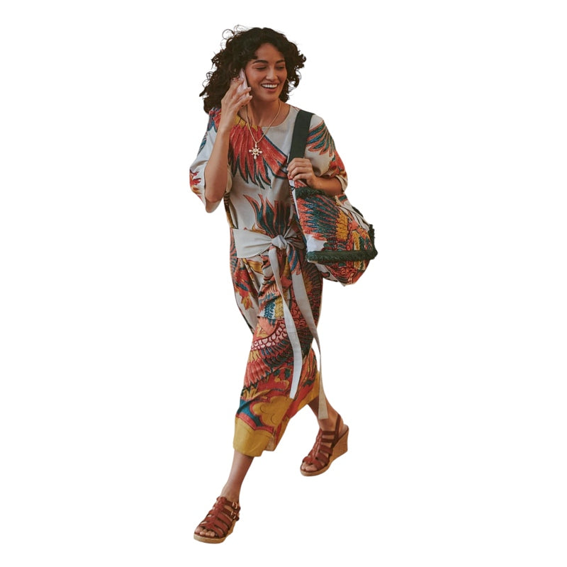 One Hundred Stars Obi Dress Crane Stone on model walking