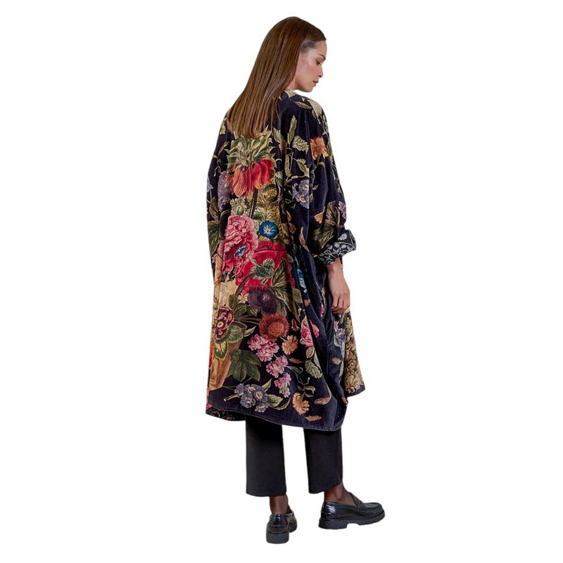 One Hundred Stars Primula Black Velvet Grande Kimono on model side