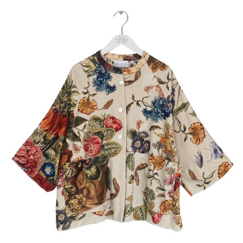 One Hundred Stars Primula Stone Velvet Jacket on hanger