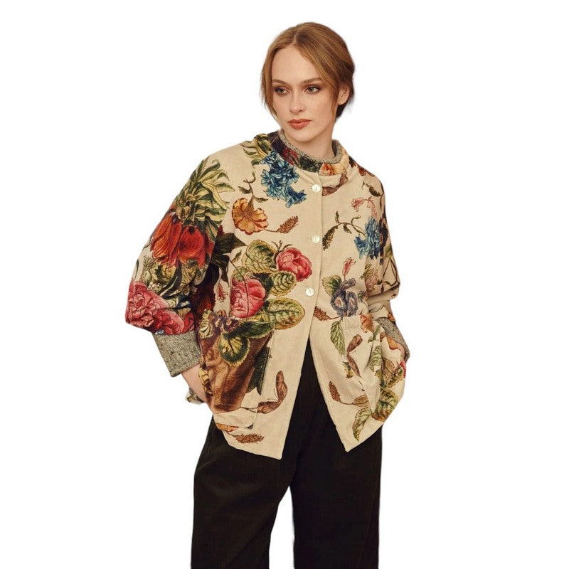 One Hundred Stars Primula Stone Velvet Jacket on model front