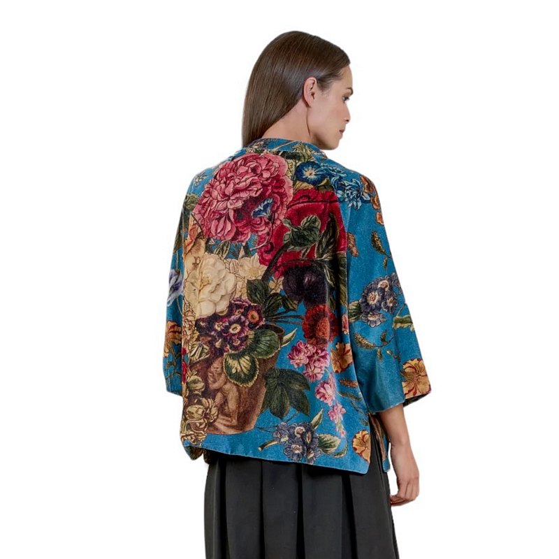 One Hundred Stars Primula Teal Velvet Jacket on model rear