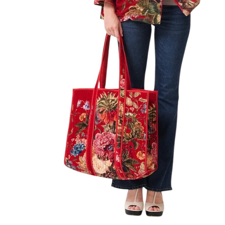 One Hundred Stars Primula Velvet Tote Bag Berry detail