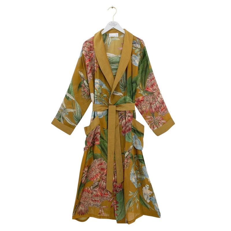 One Hundred Stars Rhodoleia Dressing Gown Gold GWNRHOGLD on hanger