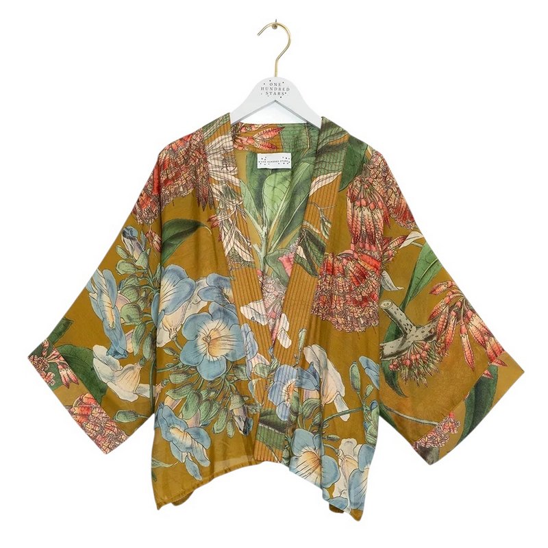 One Hundred Stars Rhodoleia Kimono Gold on hanger