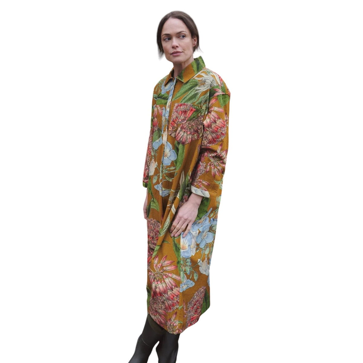 One Hundred Stars Rhodoleia Pocket Dress Gold on model side