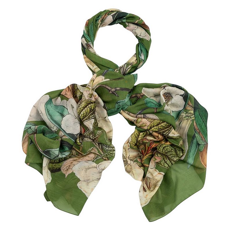 One Hundred Stars Rhodoleia Scarf Green looped