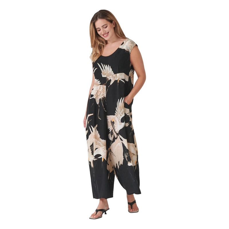 One Hundred Stars Stork Black Jumpsuit on model front 3