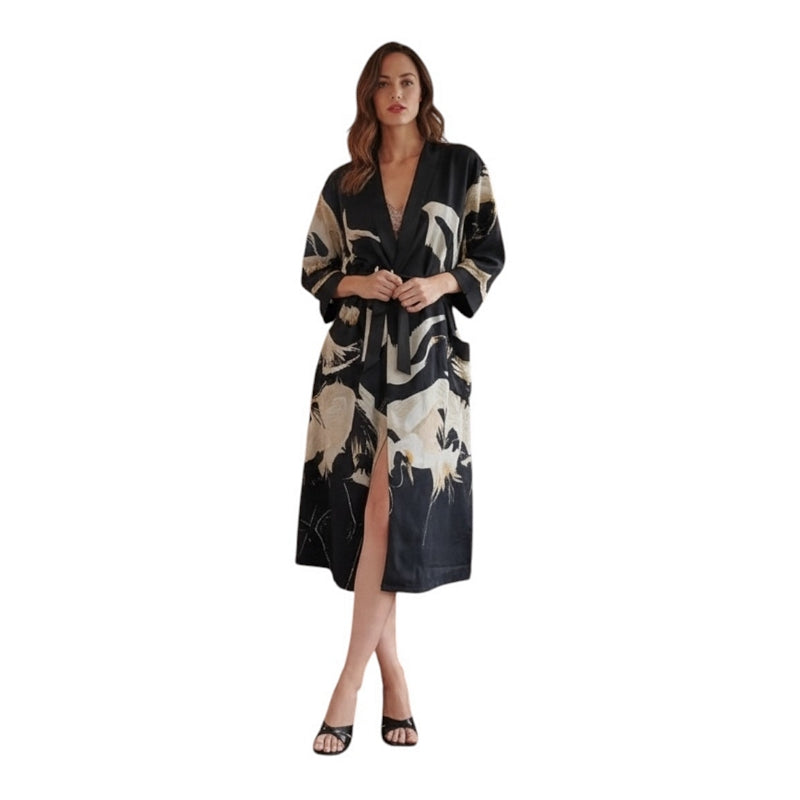 One Hundred Stars Stork Heavy Modal Gown Black on model front