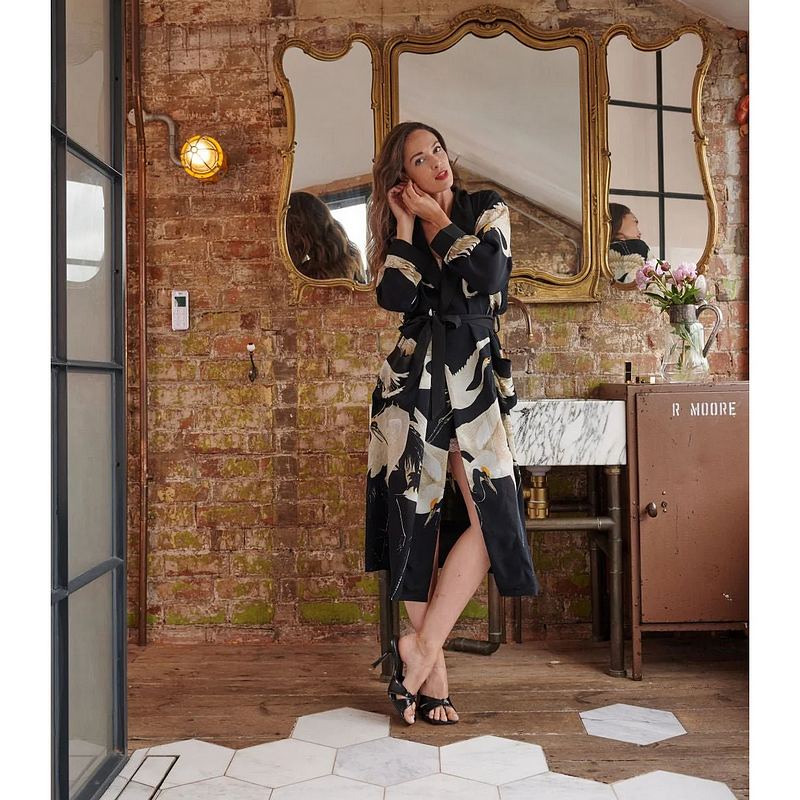 One Hundred Stars Stork Heavy Modal Gown Black on model lifestyle front
