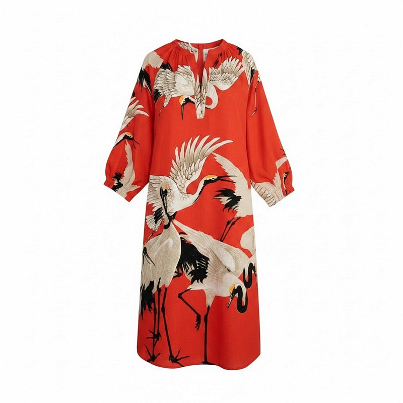 One Hundred Stars Stork Raglan Dress Scarlet front