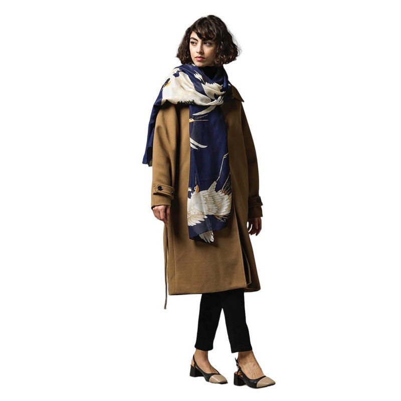 One Hundred Stars Stork Scarf Navy on model 1