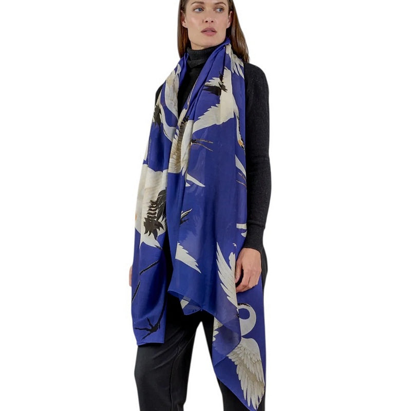 One Hundred Stars Stork Scarf Royal Blue on model close-up