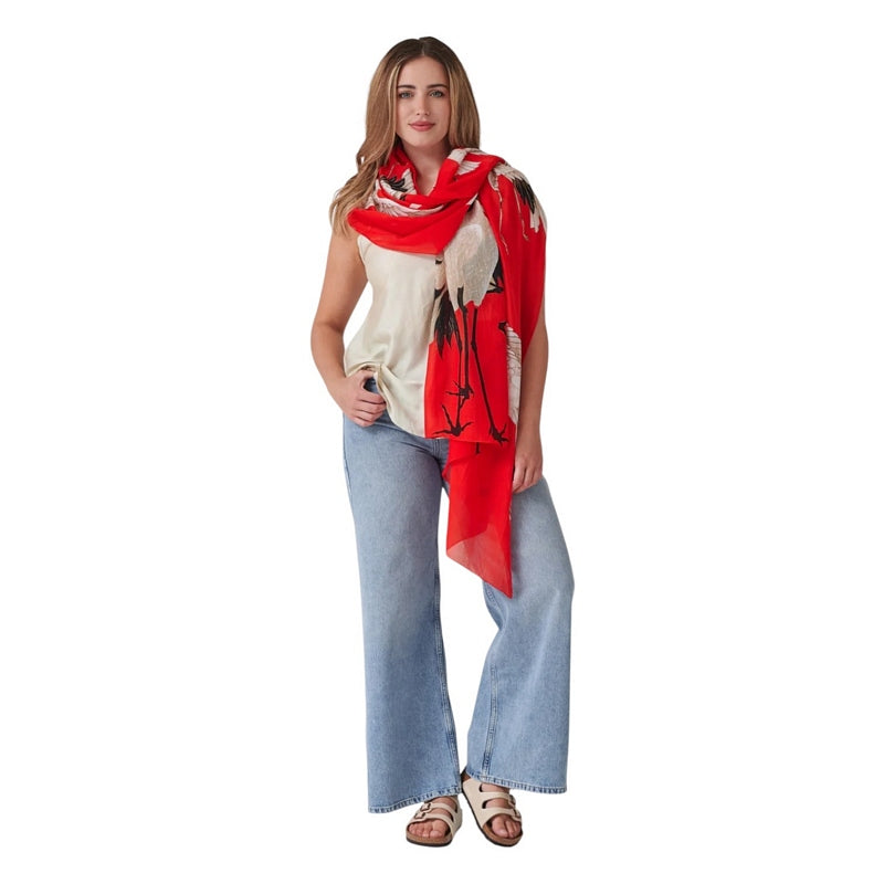 One Hundred Stars Stork Scarf Scarlet on model