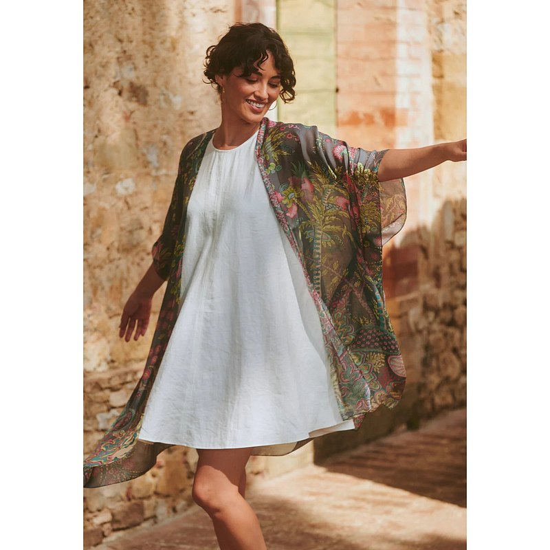 One Hundred Stars Throwover Boho Garden Grey on model lifestyle