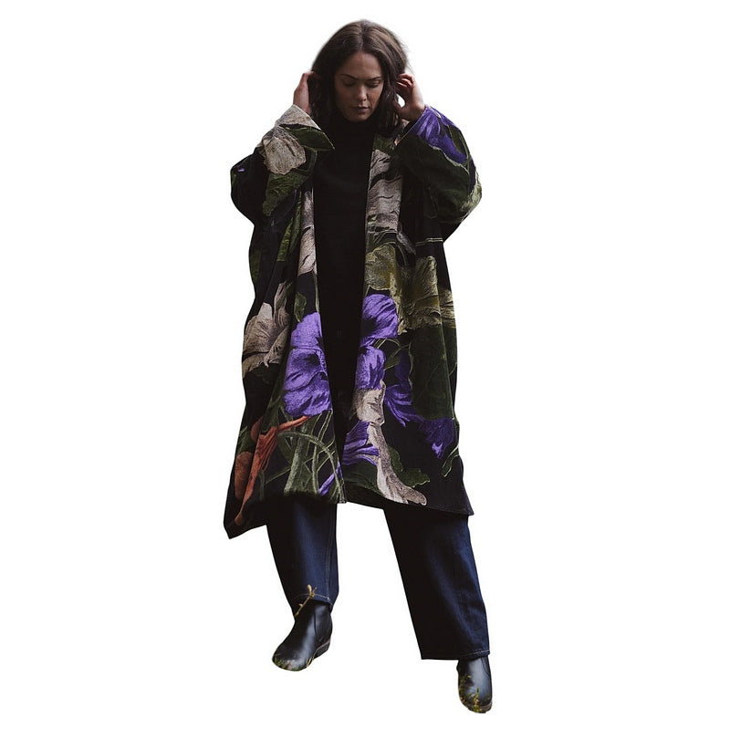 One Hundred Stars Velvet Grande Kimono Nasturtium Black on model front