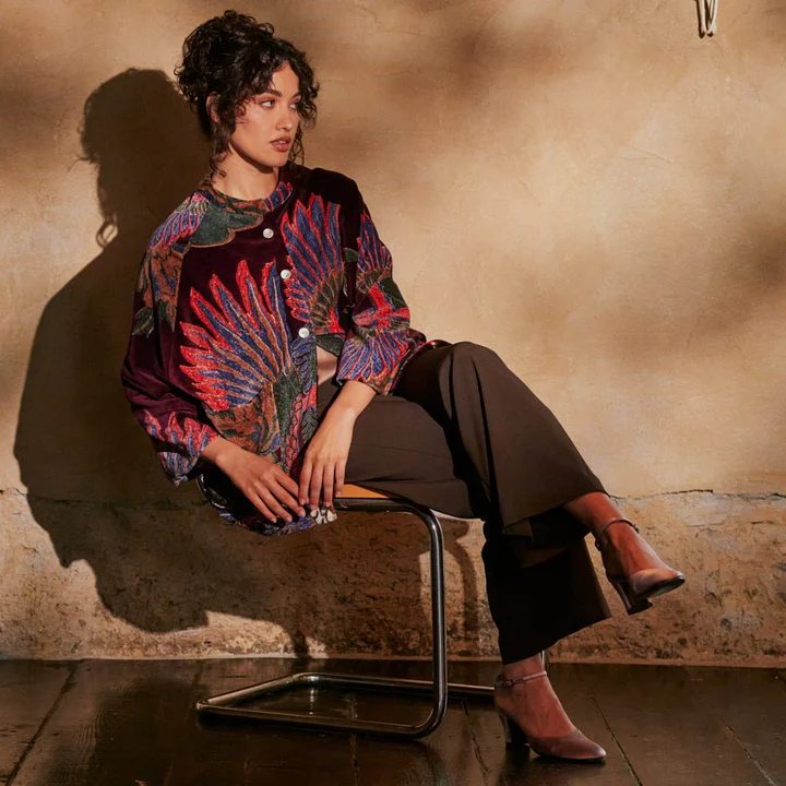 One Hundred Stars Velvet Jacket Crane Plum on model lifestyle