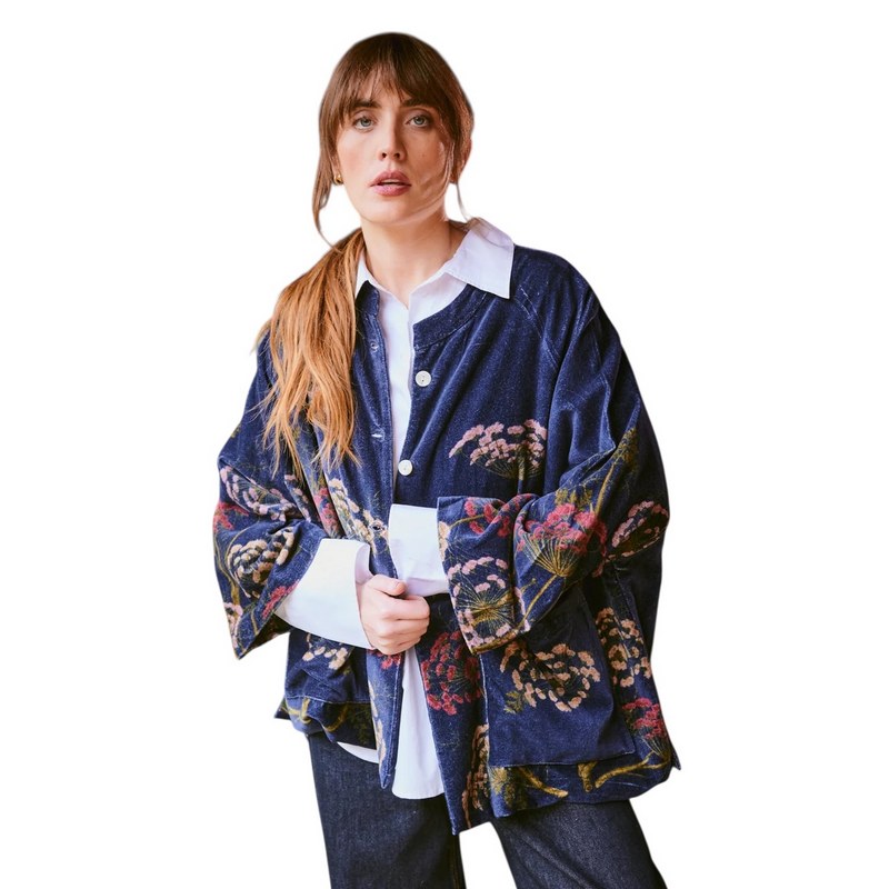 One Hundred Stars Velvet Jacket Parsley Seed Navy on model main
