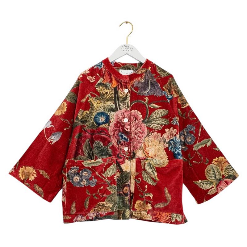 One Hundred Stars Velvet Jacket Primula Berry on hanger