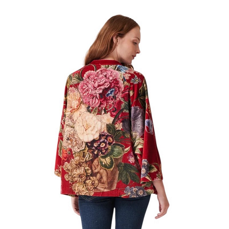 One Hundred Stars Velvet Jacket Primula Berry on model rear