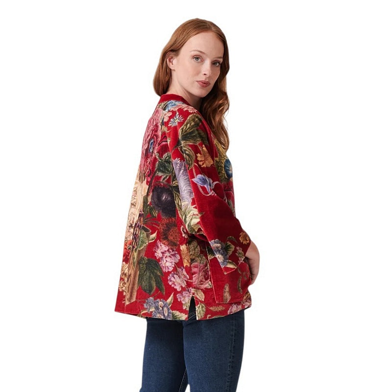 One Hundred Stars Velvet Jacket Primula Berry on model side