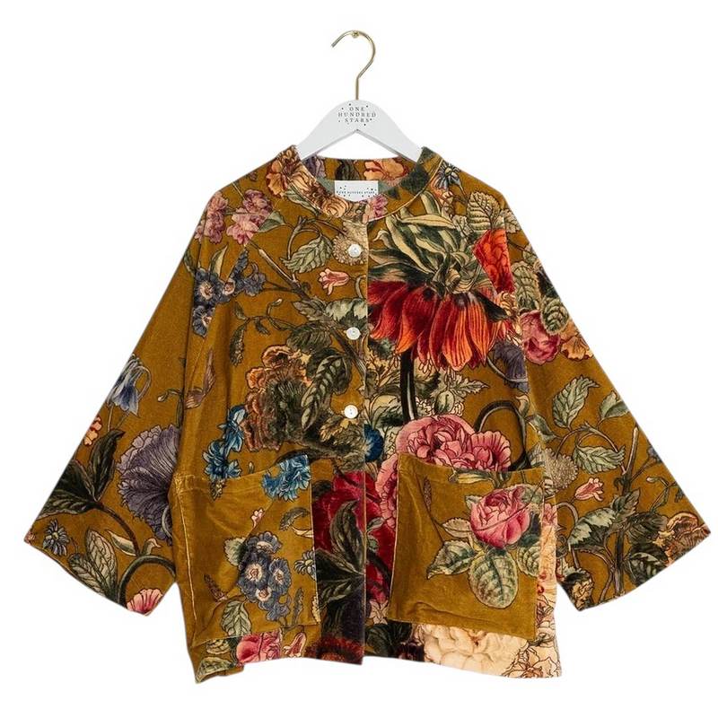 One Hundred Stars Velvet Jacket Primula Gold on hanger