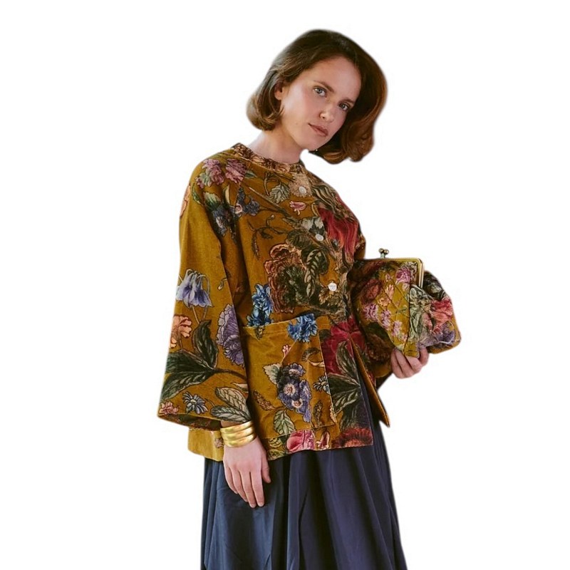 One Hundred Stars Velvet Jacket Primula Gold on model front