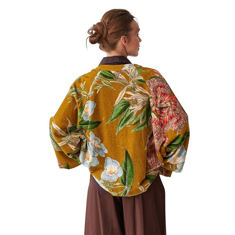 One Hundred Stars Velvet Jacket Rhodoleia Gold on model rear