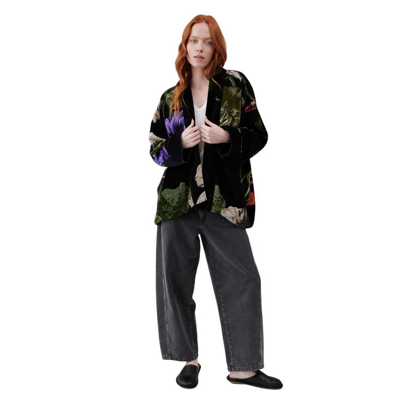 One Hundred Stars Velvet Pocket Jacket Nasturtium Black on model front 1