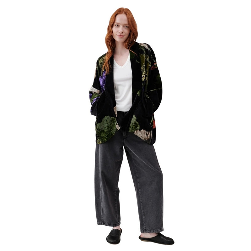 One Hundred Stars Velvet Pocket Jacket Nasturtium Black on model front 3