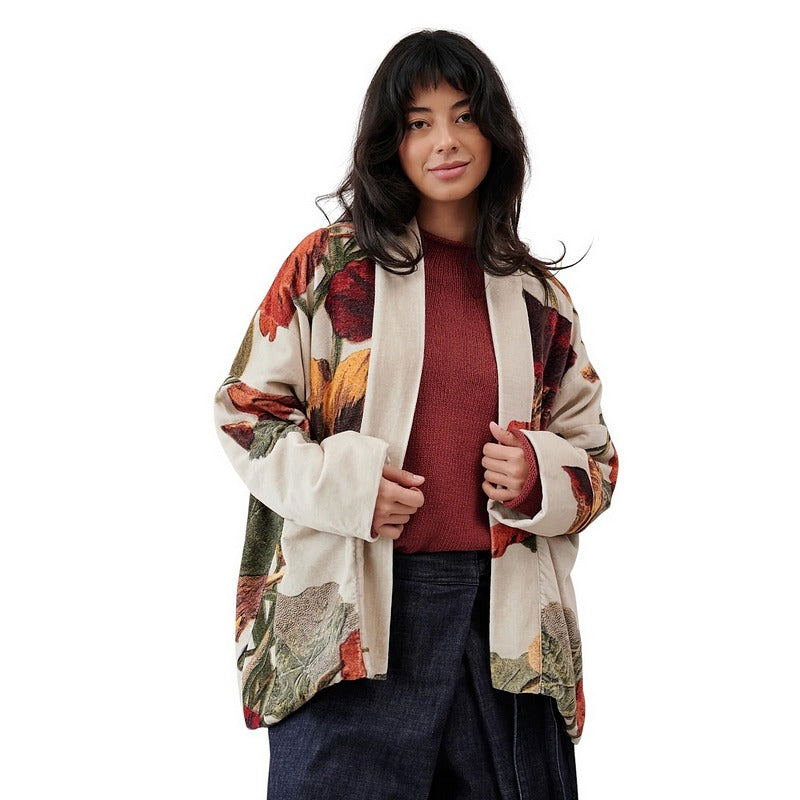 One Hundred Stars Velvet Pocket Jacket Nasturtium Fawn on model front