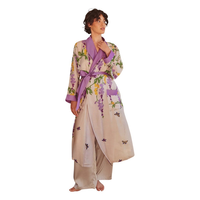 One Hundred Stars Wisteria Dressing Gown Lilac on model front 2