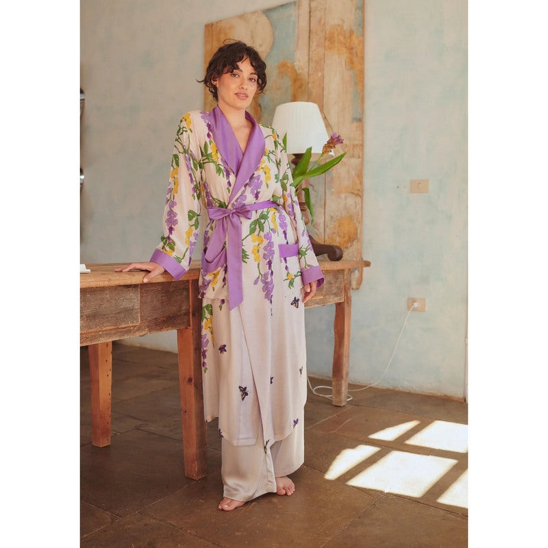 One Hundred Stars Wisteria Dressing Gown Lilac on model lifestyle front