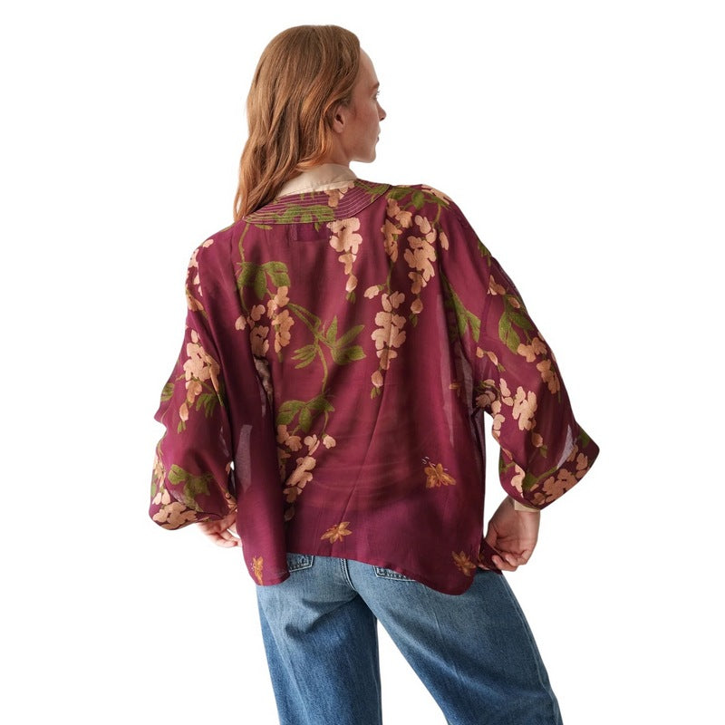 One Hundred Stars Wisteria Kimono Plum on model rear
