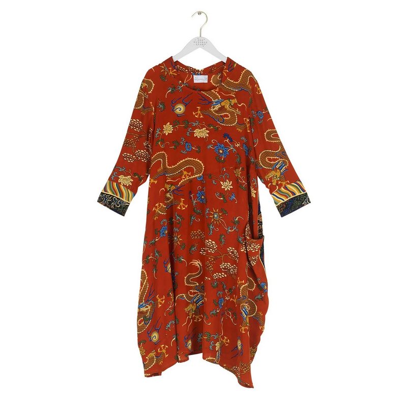 One Hundred Stars Dragon Rust Asymmetric Dress on hanger