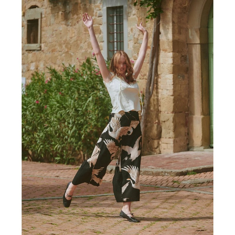 One Hundred Stars Palazzo Pants Stork Black PPASTOBLK on model