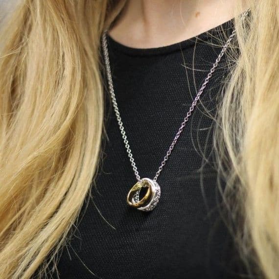 Outlander Wedding Rings Pendant Necklace on model 1