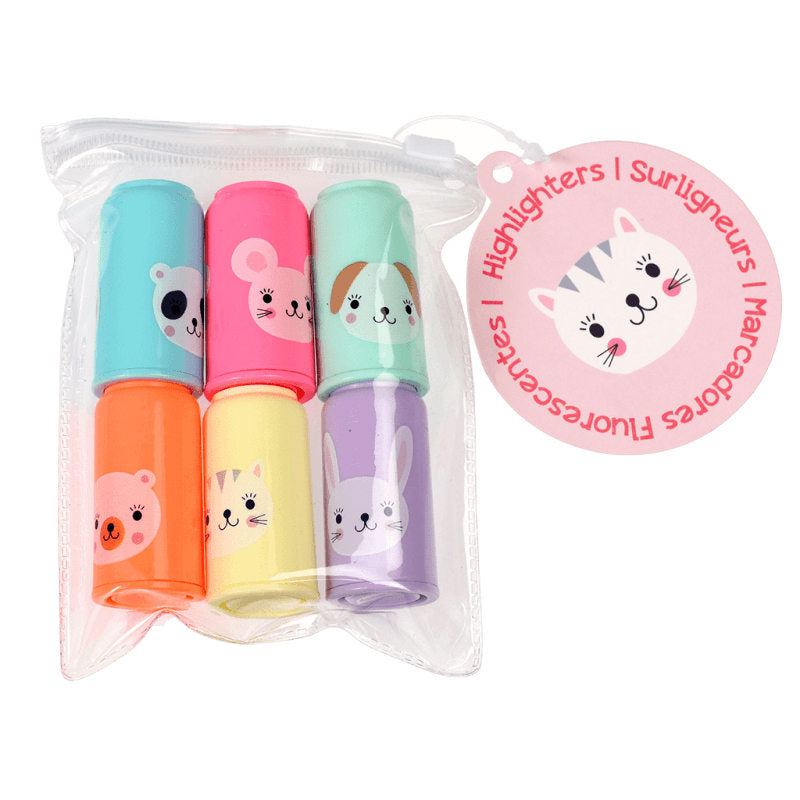 Pack of 6 Mini Animal Highlighters 29378 in packaging