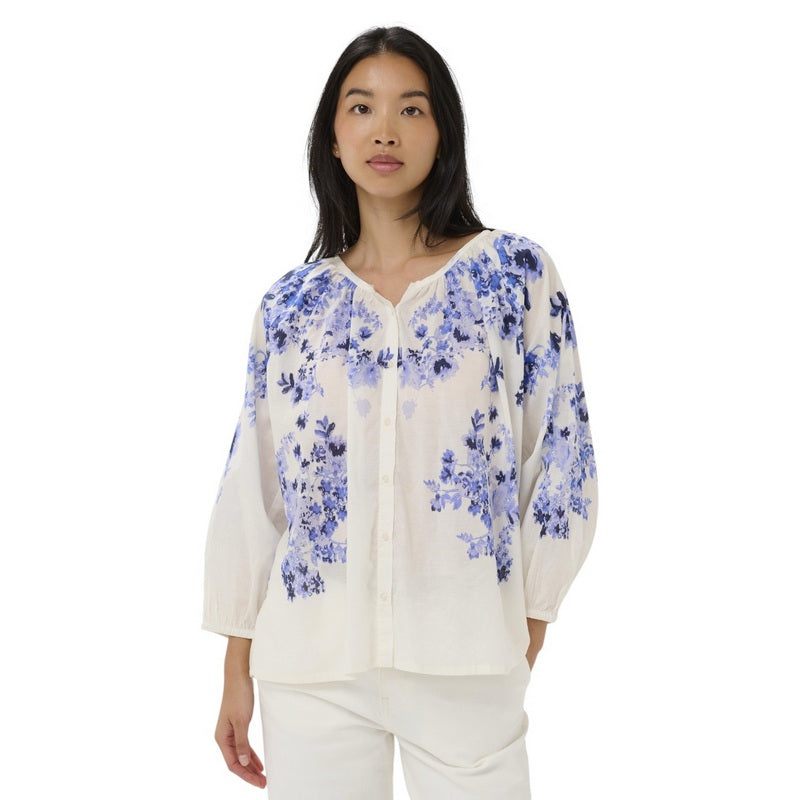 Part Two Alexi Cotton Blouse Blue Shadow Flower Print 30310427-304767 on model front