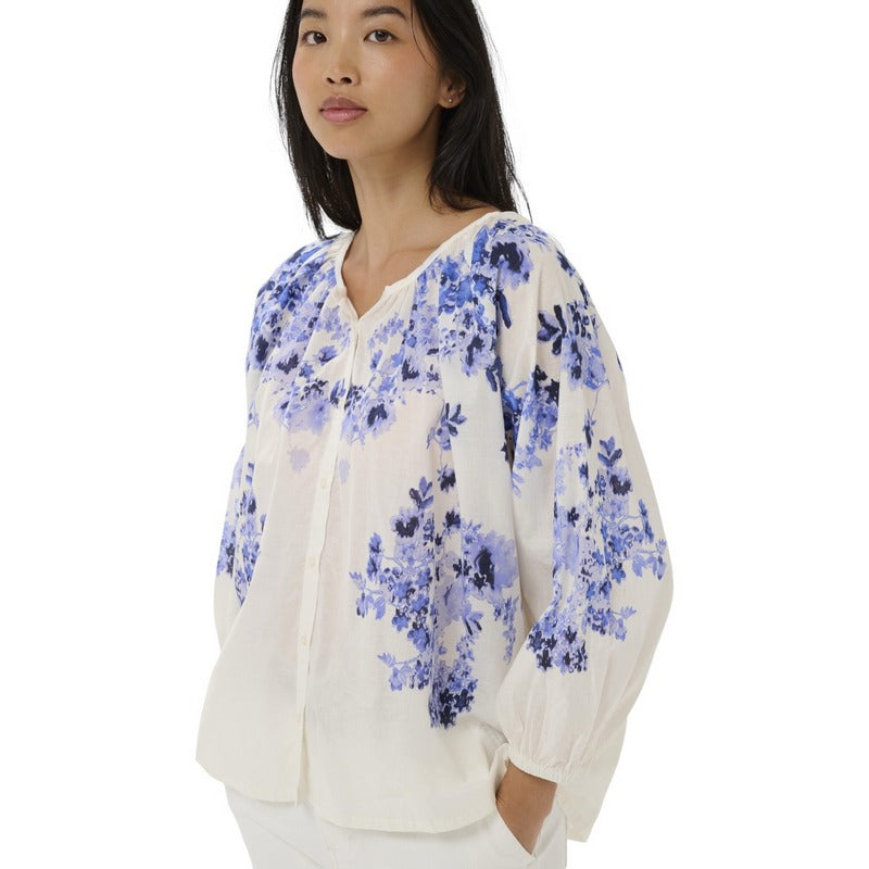 Part Two Alexi Cotton Blouse Blue Shadow Flower Print 30310427-304767 on model side