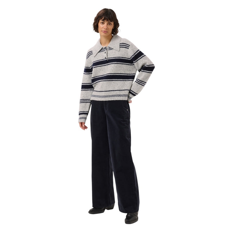 Part Two Clothing Carilina Pullover Grey With Navy Stripes 30310869-305330 on model main