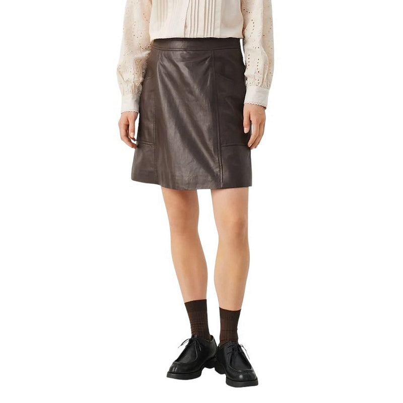 Part Two Clothing Charita Leather Skirt in Hot Fudge 30307976-190913 on model front